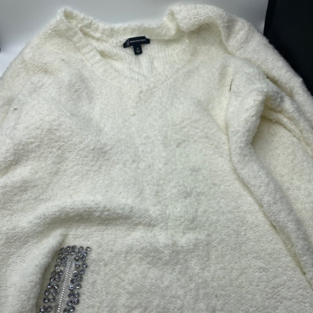 INC International Concepts Embellished Popcorn Sweater -  (2X) - Washed White